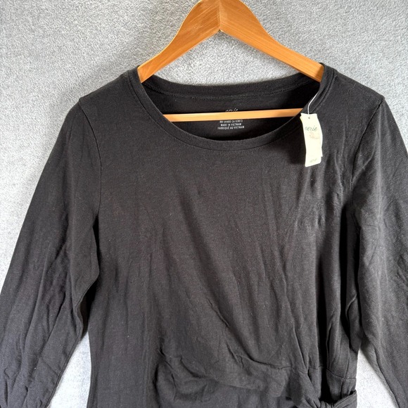 Aerie Sheath Dress Women's Large Black Round Neck Side Tie Long Sleeve Pullover - Picture 2 of 9